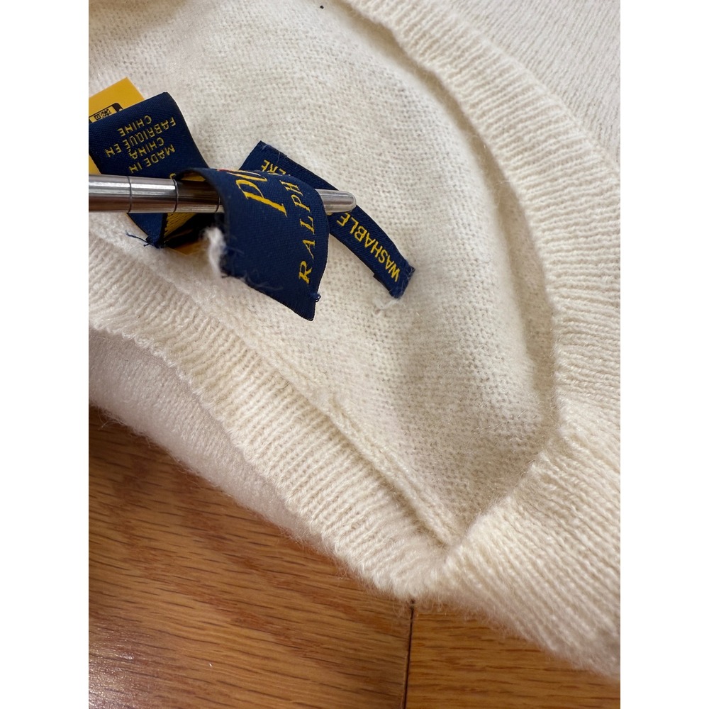 Polo Ralph‎ Lauren Washable Cashmere Sweater Women's XS Cream Slim Crewneck Knit - Picture 8 of 8
